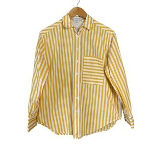 AYR The Deep End Shirt Women M Yellow White Stripe Oversized Button Up Classic